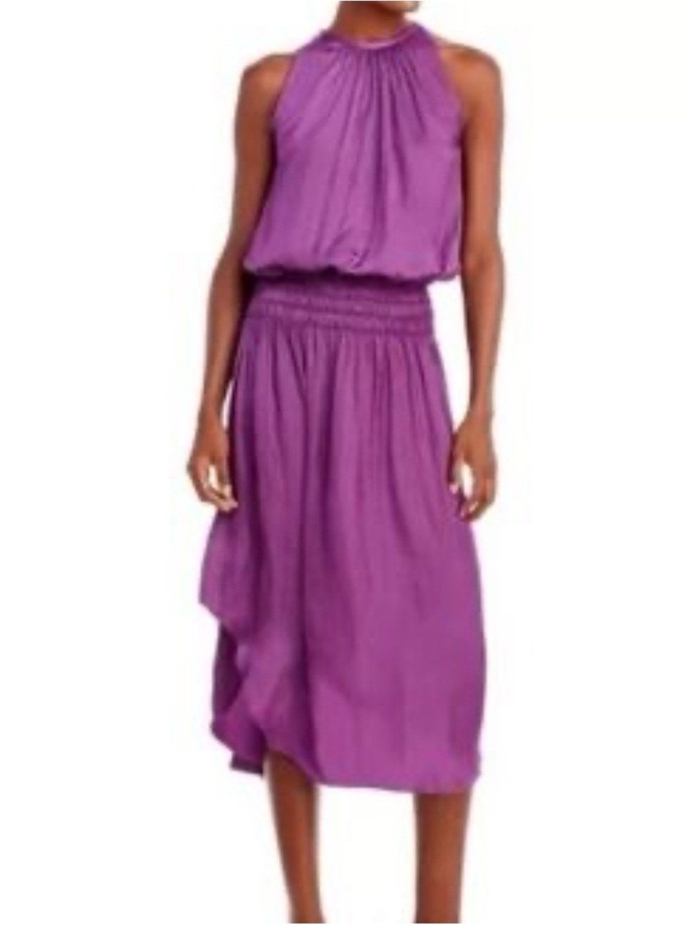 Ramy Brook Purple Petunia Audrey Blouson Sleeveless  Midi Dress Size L